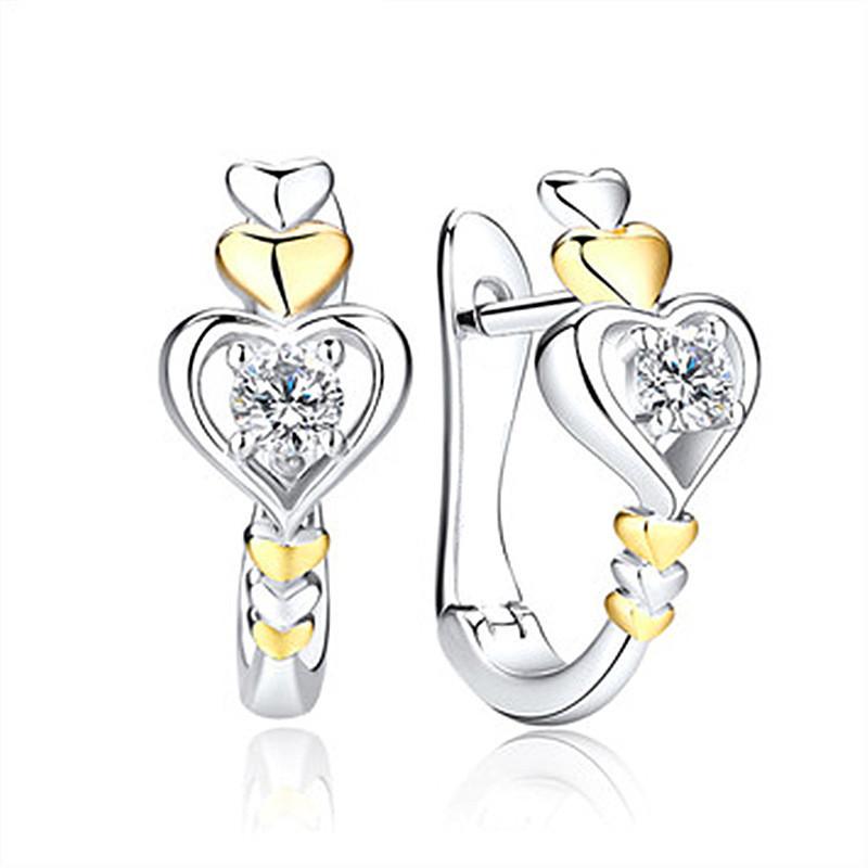 Creative Love-Shaped Earrings, Elated Women'S Ear Buckles, Two-Color Heart-To-Heart Stud Earrings, Ear Jewelry