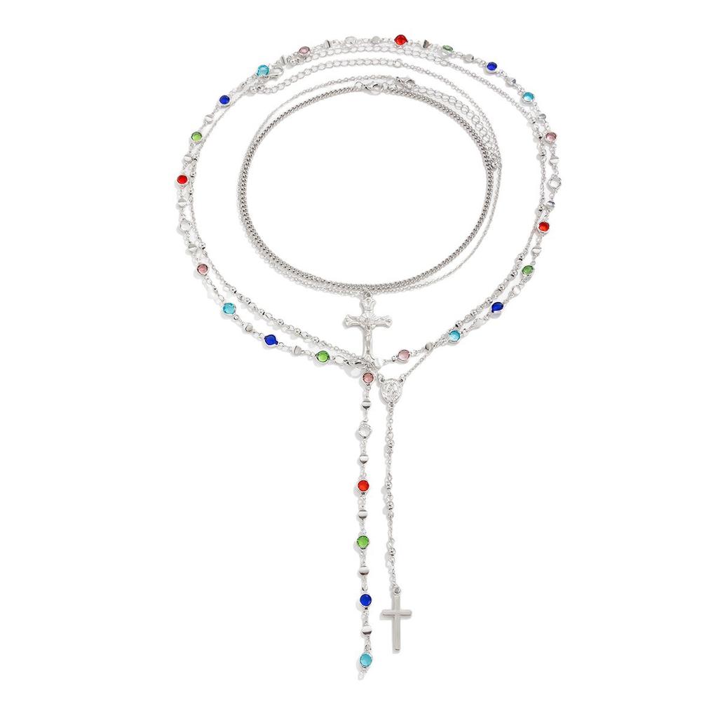 European and American Fashion Retro Personality Cross Chain Y-shaped Necklace Versatile Stack Wearing Candy Color Hemming Necklace Men and Women