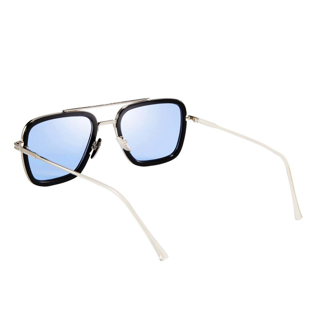[FEISEDY] Retro Square Aviator Sunglasses, Iron Man Tony Stark Sunglasses, Trendy Downey Jar Gradient Lenses