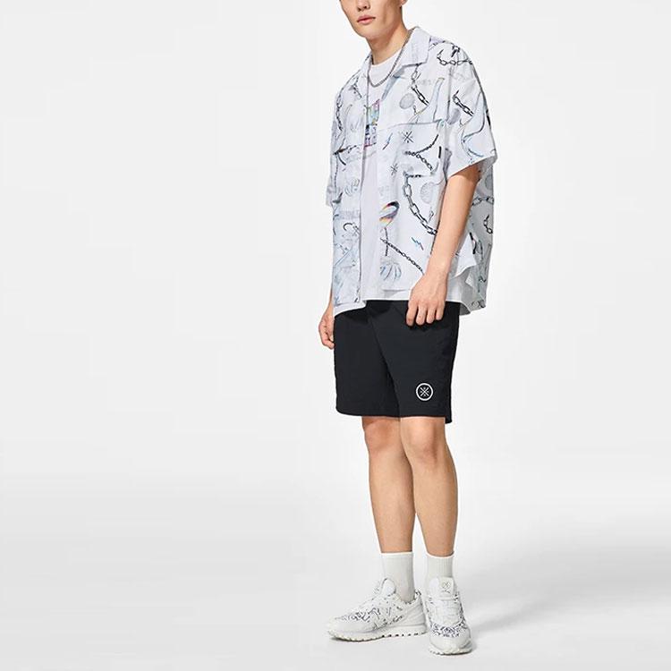 Li-Ning Wade Series Full Print Loose Polo Shirt with Short Sleeves Men Tops White Grey ASHS445-1