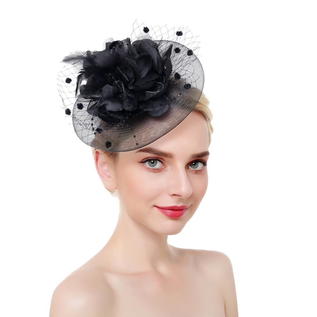 

Женская повязка на голову с зажимом для шляпы Fascinator Свадьбы Ladies Day Скачки Royal Ascot чёрный