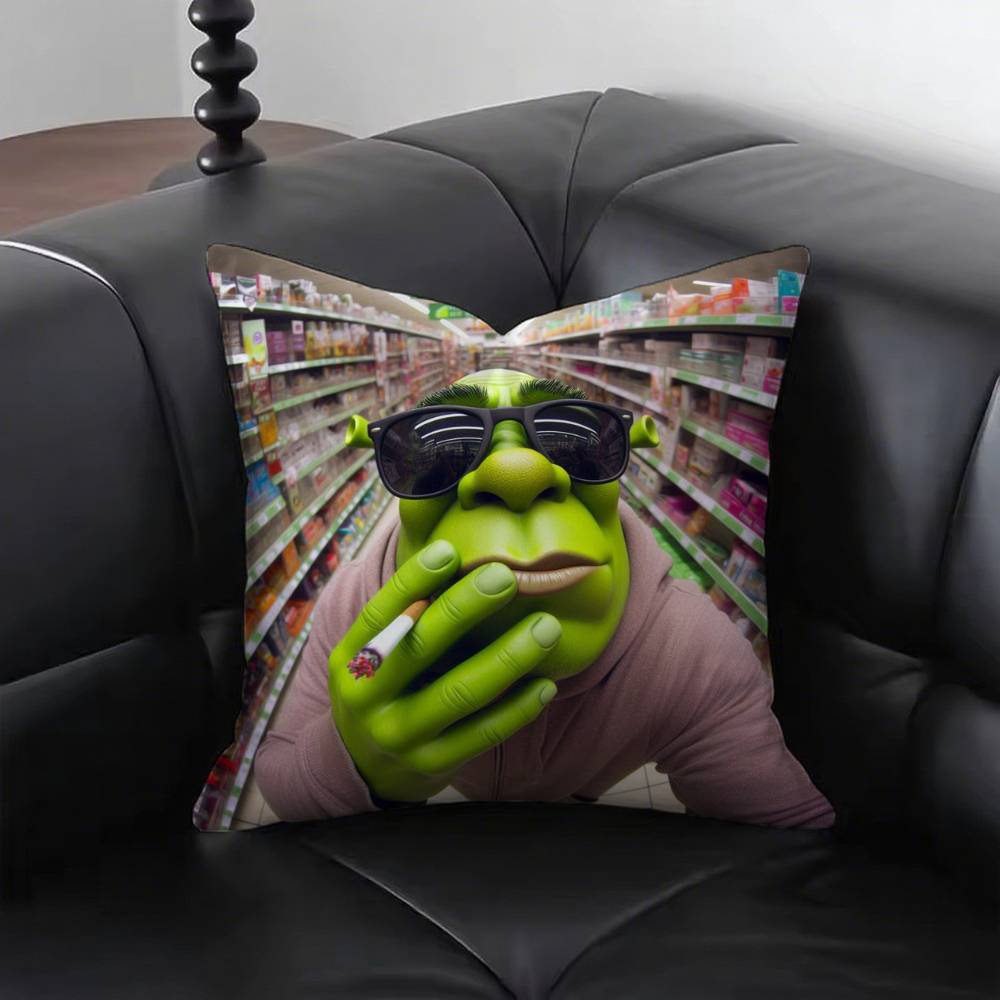 1pc Cute Funny S-Shrek Pillow Case Fashion Square Pillowcase Bedroom Sofa Room Ins Decoration Leisure
