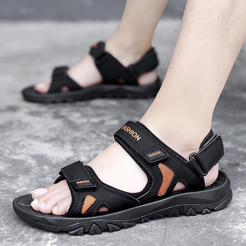 Black Men's Sandals Gladiator Leather Stylish Summer Outdoor Comfortable Mens Sandals Handmade Beach Soft Bottom Size48