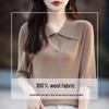 Women's 80s Merino Wool Mid-Sleeve Sweater – Thin, Loose, Turn-Down Collar Top