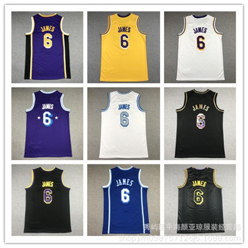 Haftowana koszulka NBA Los Angeles Lakers nr 6 Strój do koszykówki Męski Damski Odzież sportowa