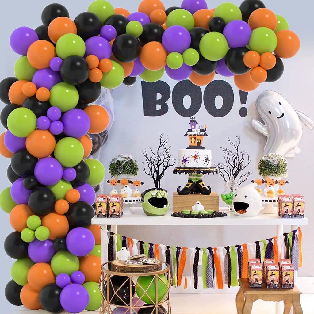 Halloween Balloon Chain, Horror Eyeballs, Purple, Black, Green, Latex, Balloon Arch, Spider Skeleton, Ghost Eye Decoration