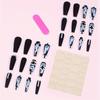24pcs French Black White Plaid Glossy Ballerina Coffin Press On Nails with Rhinestones Decor - Long Length Acrylic All Cover False Nails