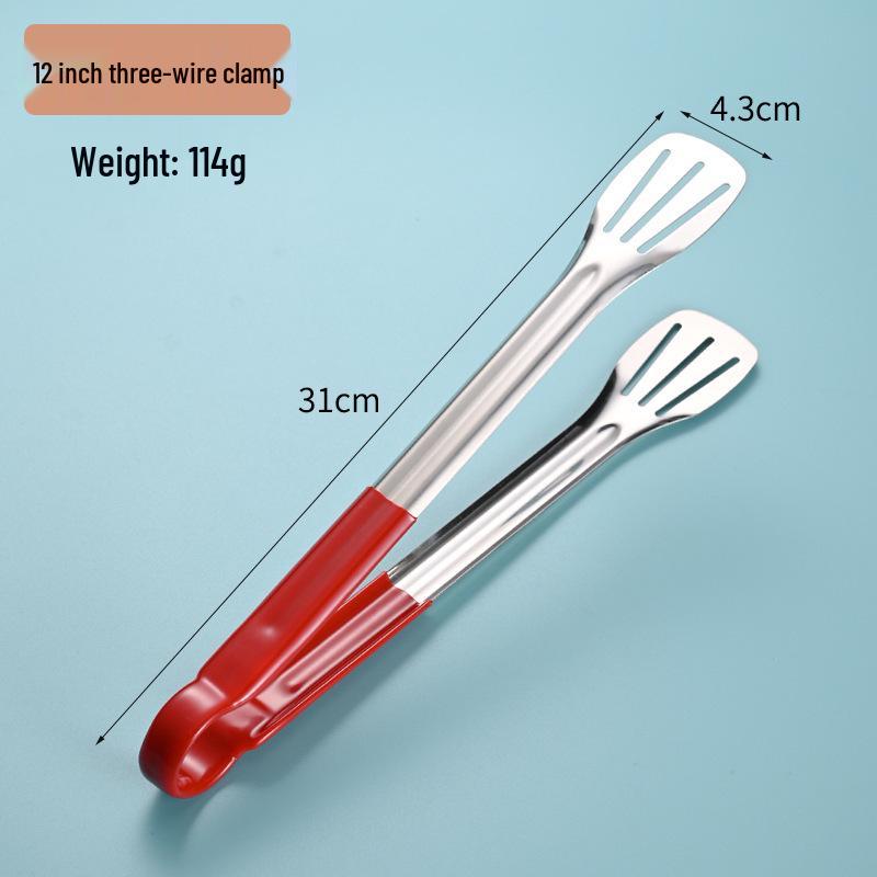 Red Silicone Stainless Steel Anti-Slip BBQ Tongs – Anti-Scald Kitchen Tongs for Bread and Food