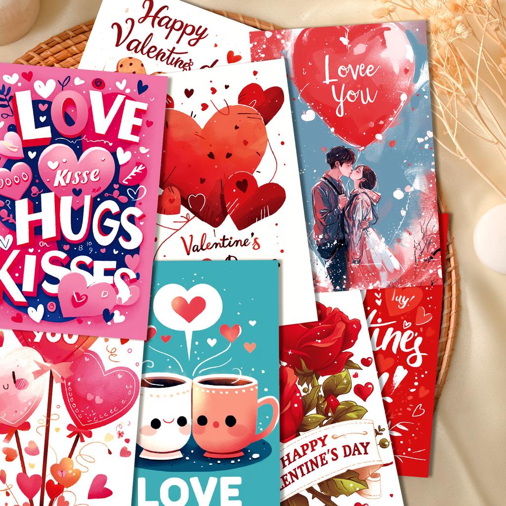 50 Valentinstag-Themen-Wandkarten Cartoon Romantik Liebe Ballon Umarmung Paar Dekorative Karten