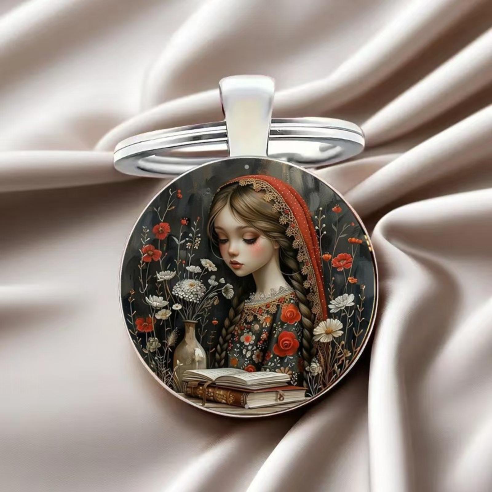 

Round glass alloy keychain pendant One Size