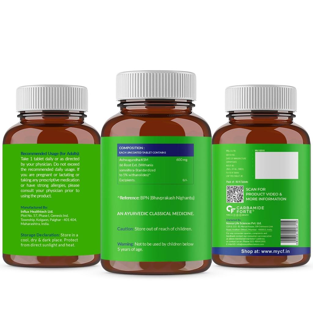Carbamide Forte Ashwagandha KSM66 600mg Tabletten 60 für Männer & Frauen Stressunterstützung und Muskelregeneration