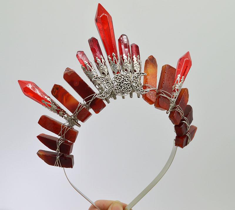Retro Silver Moon Crystal Glass Crown Headband