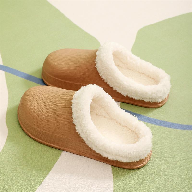 Fashion Crestar Winter Plush Slipper For Women Indoor Waterproof Keep Warm Fur Cotton Slippers Couple Soft Casual House Flat Slippers