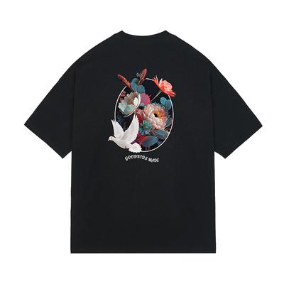 Summer New Retro Casual Loose Pigeon Flower Digital Printing Stylish New Short Sleeve T-shirt Men