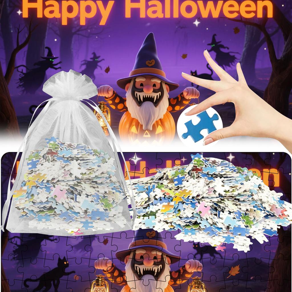 Søte bilder av Halloween-puslespill, Puslespill, Familiepedagogiske spill, Familiemalerier til dekorasjon.