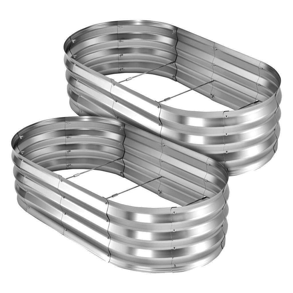2 Pack Galvanized Raised Garden Beds, 1200 X 600 X 300 Mm, Oval Metal Planter Boxes Kit Outdoor, Bottomless Elevated Garden Box with Gloves, Alu-Zinc,