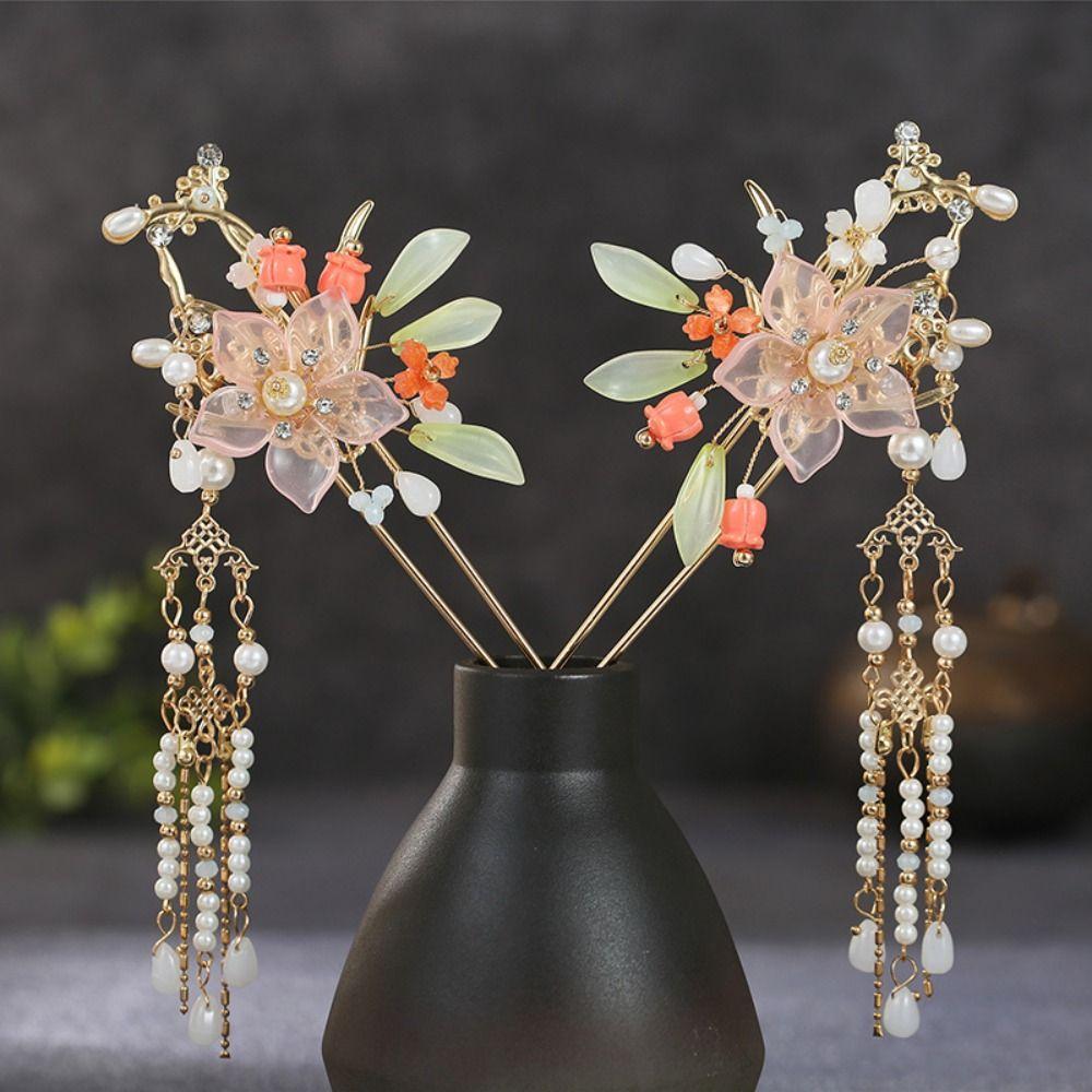 Tassel Bridal Headwear Flower Wedding Hair Accessories Exquisite Ancient Hair Stick Sets  Cheongsam