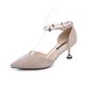 Nude 5cm High Heels Women's Thin Heels Spring and Autumn New Middle Heel One-word Buckle Hollow Sandals Low Heel Single Shoes Women