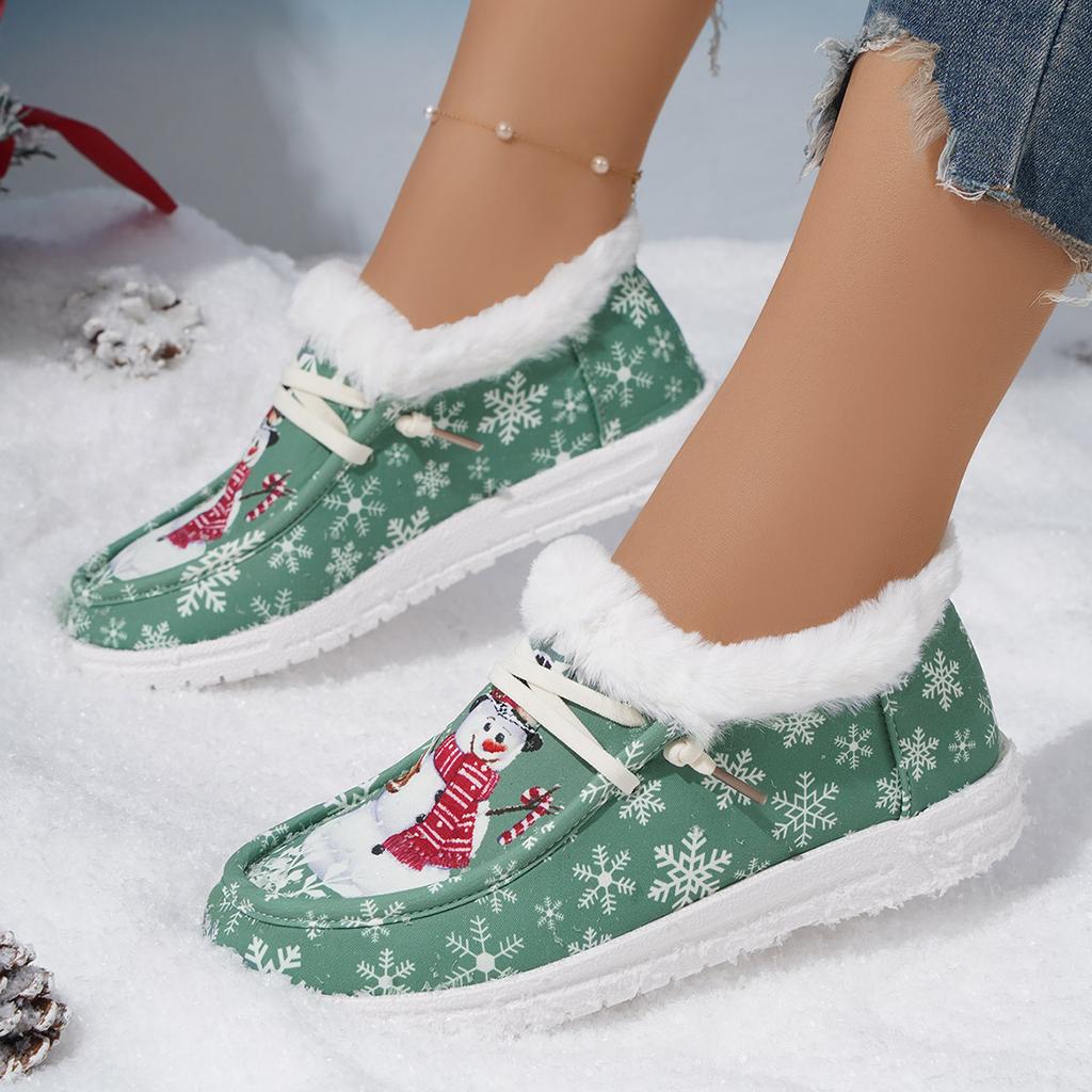 WPMEN Stiefeletten Weihnachts-Canvas-Schuhe Damen Vielseitig Warme Loafer Kurze Schneestiefel Damen Freizeit Übergröße Baumwoll-Flats