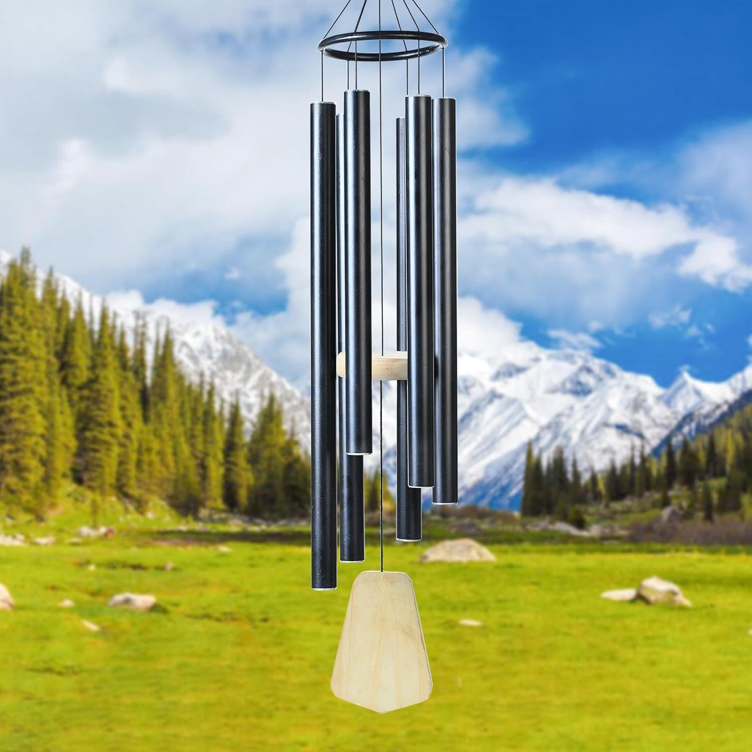 

Большие колокольчики ветра – Колокольчик ветра для балкона - 6-трубный черный дизайн, Колокольчики ветра для гостиной – Декор для сада, балкона или спальни