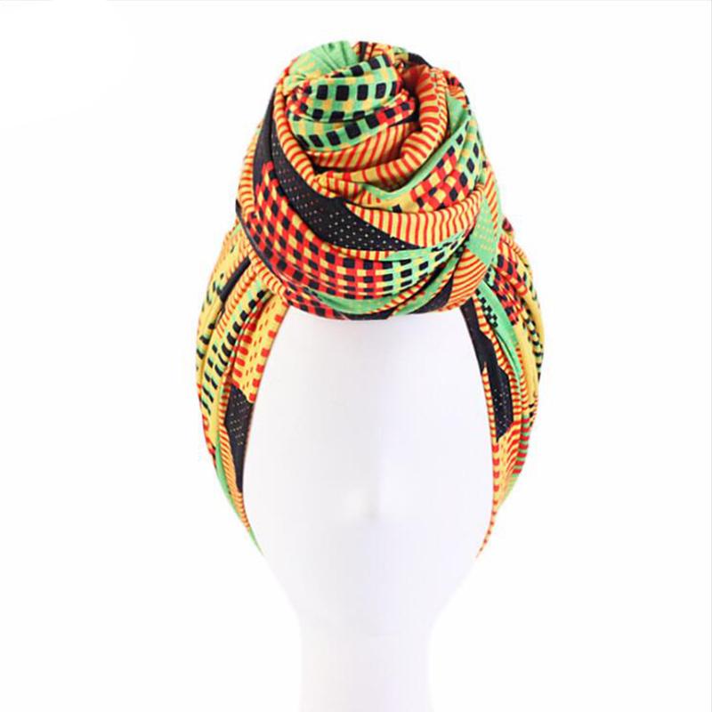 India Turban Women Printed Turban Big Flower Headwear Bandana Hijab Long Turban Hair Accessories