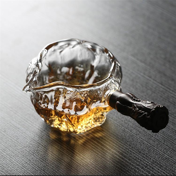 Walnut-Handled Cabbage-Design Heat-Resistant Large Glass Gongfu Tea Cup Separator 370ml