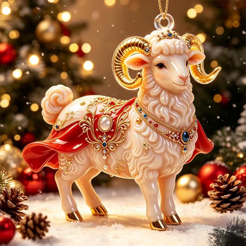 Cute Flat Acrylic Christmas Sheep Ornament Hanging Lamb Pendant for Xmas Tree Office Desk Holiday Party Decor