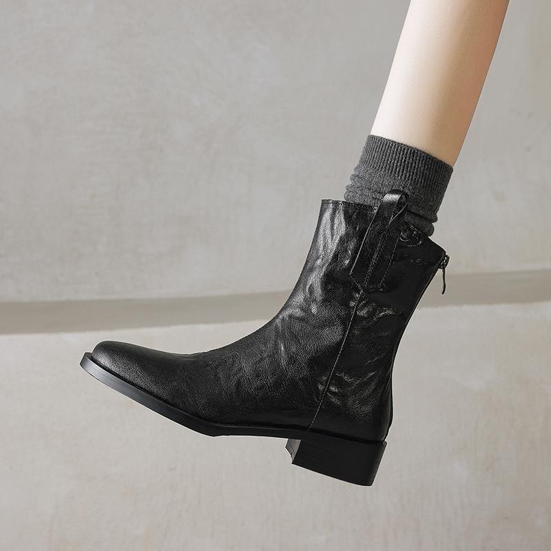 Fashion 2025 New Winter Women Boots Fashion Med Heels Pointed Toe Women Shoes  Ladies Western Boots Modern Chelsea Short Boots