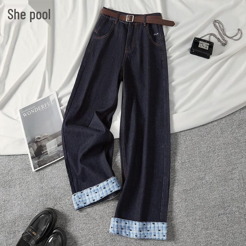 

Женские джинсы деним широкие от бедра с цветочной лоскутной вставкой осень 2025 L