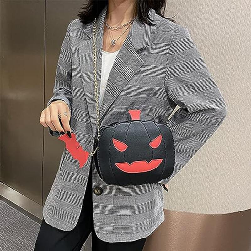 

Funny Cartoon Halloween Shiny Pumpkin Chain Bag Cute Personality One Shoulder Crossbody Bag Small Square Bag