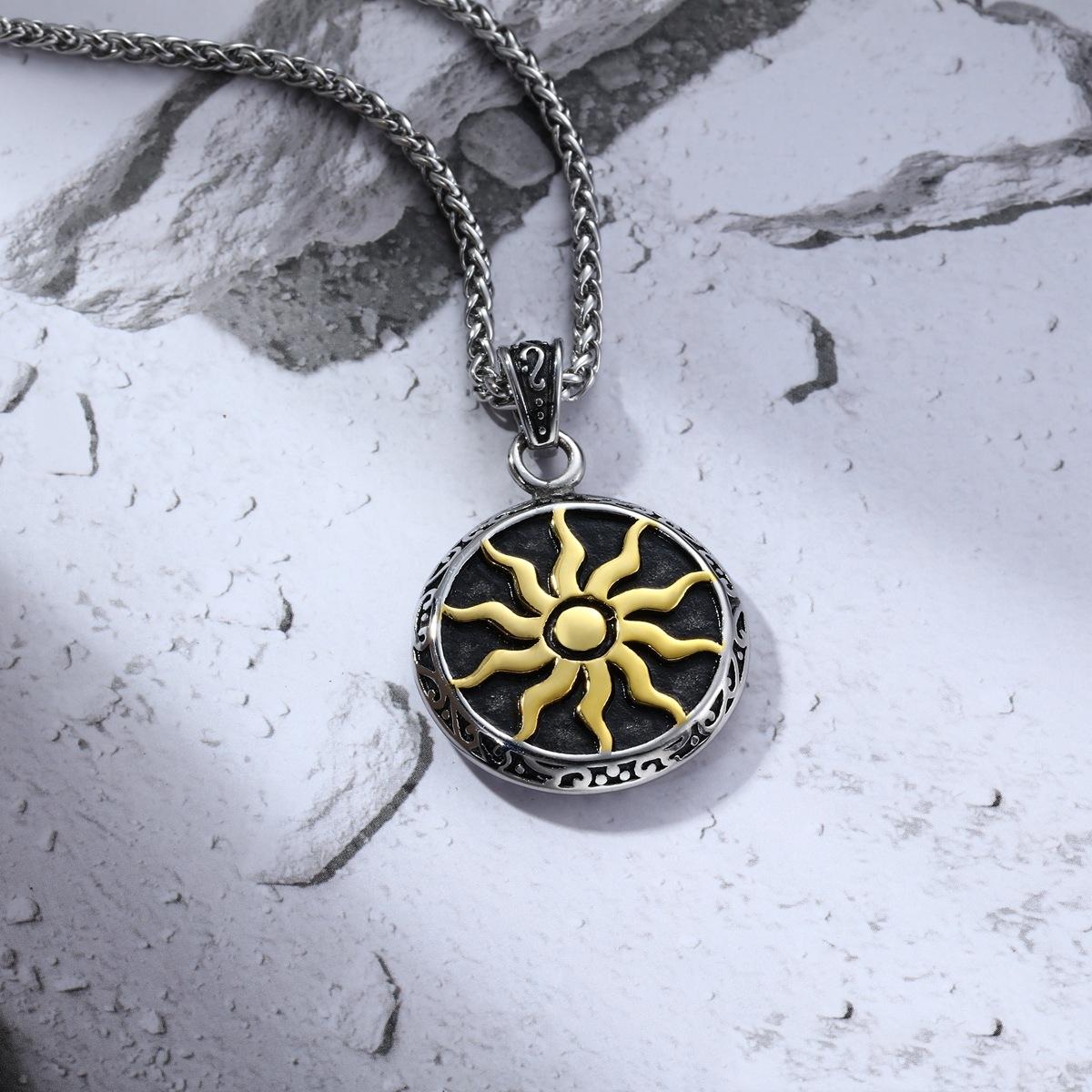 

Винтажное мужское ожерелье с подвеской в виде подсолнуха, ожерелье из нержавеющей стали с подвеской в виде бога солнца, ювелирное изделие в стиле панк, подарок 60cm