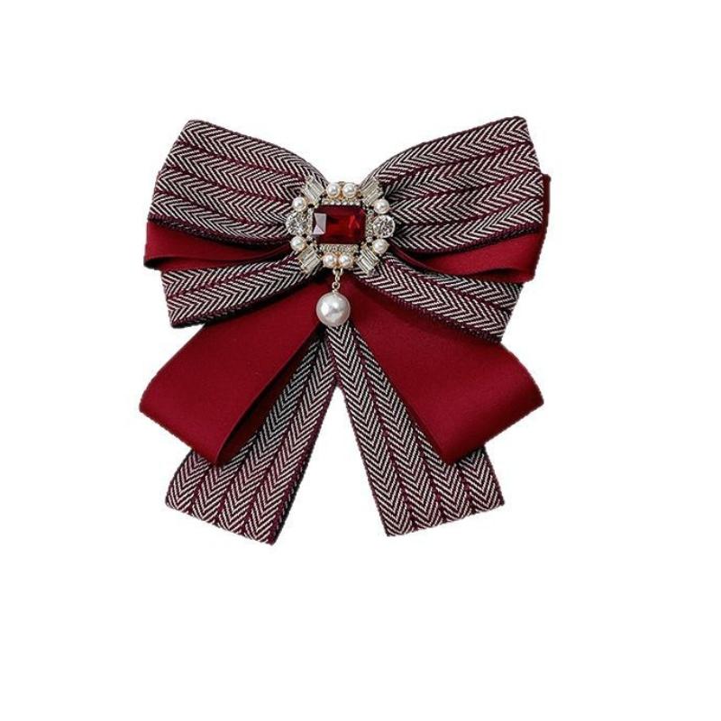 Korean Multi-layer Fabric Bow Brooch Rhinestone Crystal Shirt Collar Pins for Women Fashion Bowknot Jewelry Accessories