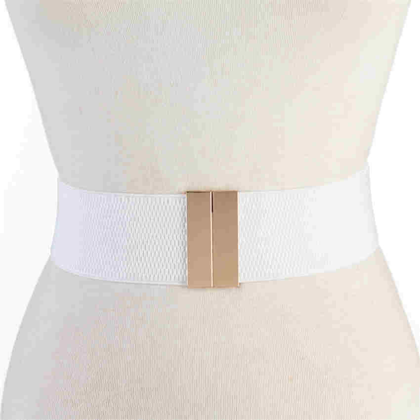 Fashion Females Elastic Wide Belt Women Waistbands Black Strap Gold Buckle Cummerbund