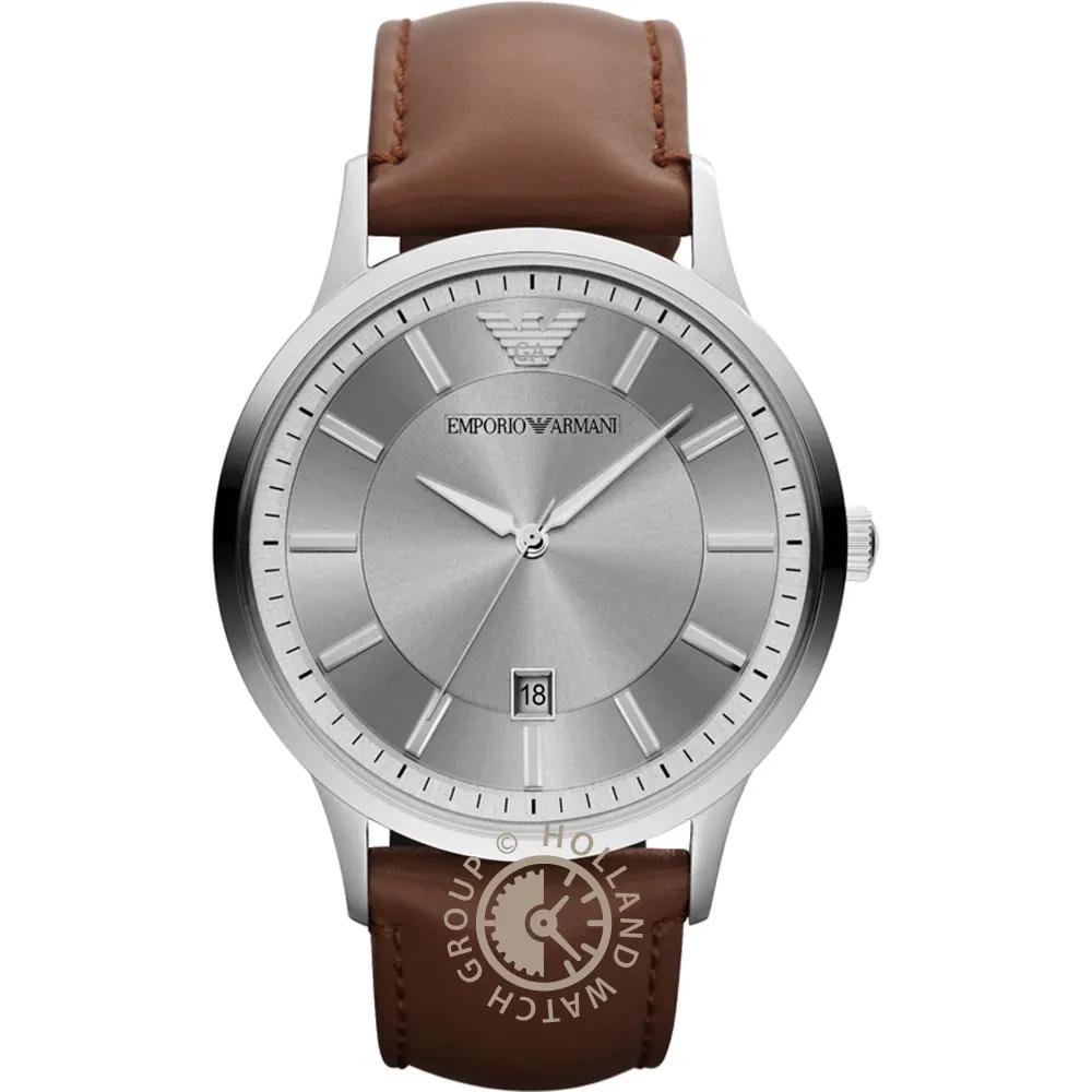 

Emporio Armani Renato Silver Dial Brown Leather Men s Quartz 3 Hands Watch AR2463 серебряный