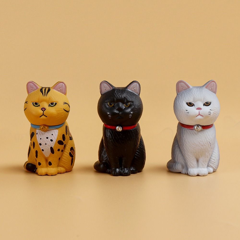 Small Bell Sitting Cat Figure Toy PVC Statue Mini Cat Ornament  Car Accessories