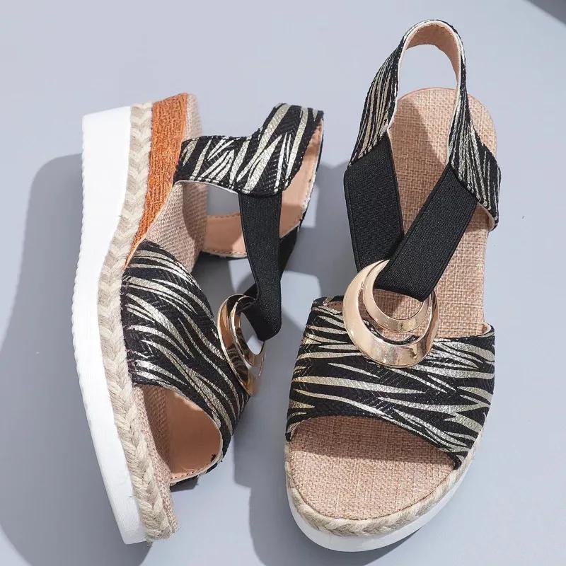 Fashion Summer Classic Retro Wedge-shaped Women's Sandals Fashionable Breathable High Heels Women's Shoes Casual Beach Roman Sandals
