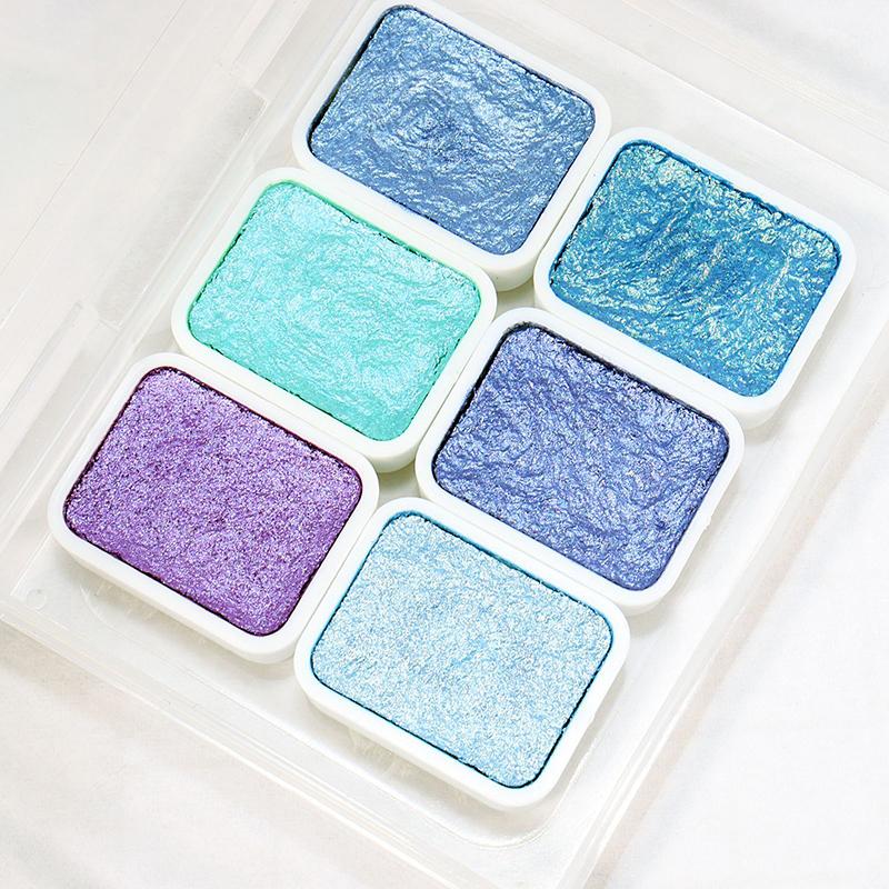 Juego de pintura de acuarela sólida manual de la serie Pearl de 6 colores de 1 ml para pintar uñas con acuarela decorativa