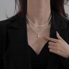 Minimalist Double Layer Starry Water Drop Pendant Necklace - 925 Sterling Silver, INS Style Clavicle Chain for Women.