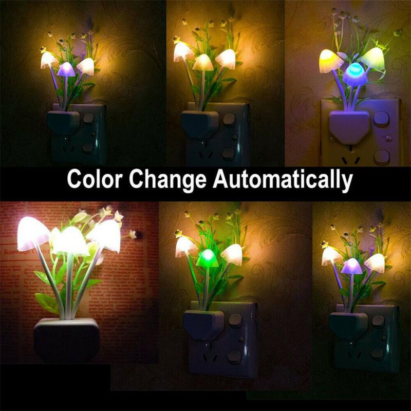 LED Mushroom Night Light Romantic Colorful Sensor Mushroom Night Light Wall Lamp Home Decor With