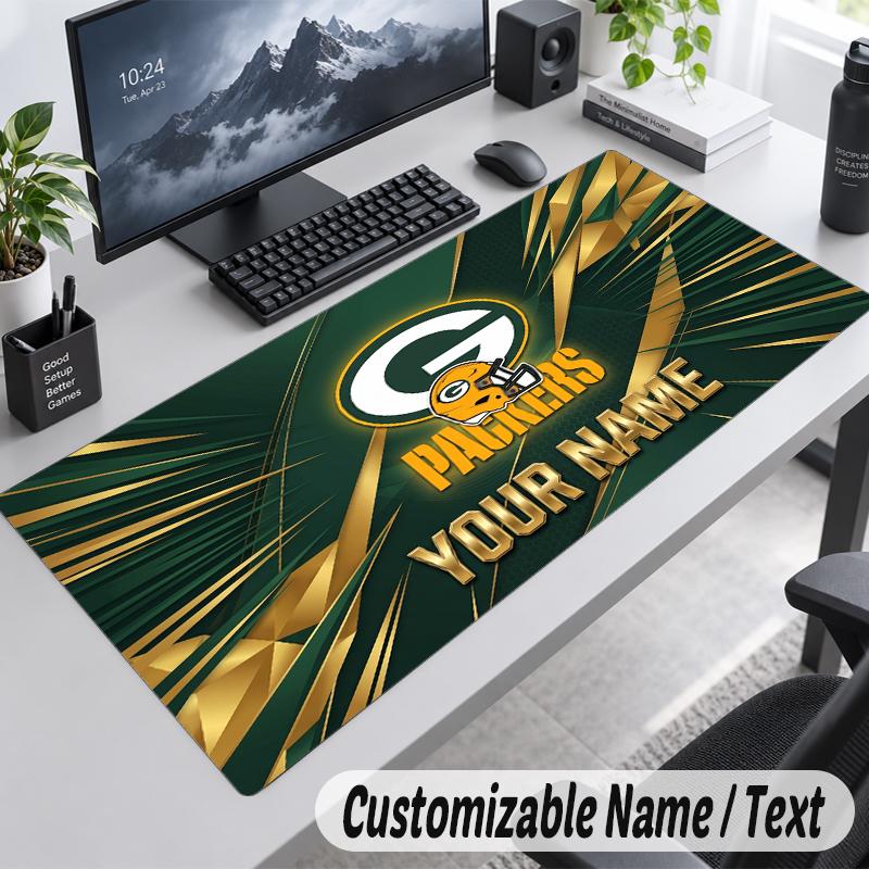 Custom Name Text Mouse Pad Green Bay Packers Personalized Desk Pad For Work And Gaming