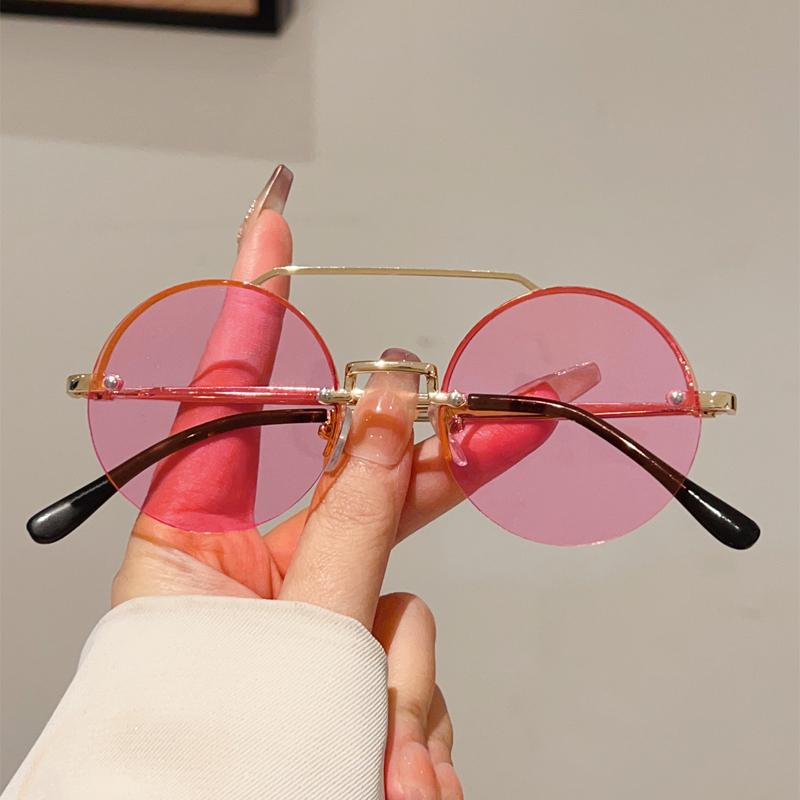 Vintage Round Sunglasses Men New Fashion Rimless Double Bridge Shades Women Retro Trendy Brand Design Sun Glasses
