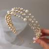 Elegant Sparkling Rhinestone Bridal Headband 3 Layers Pearls Hairbands Light Luxury Hair Hoop Bride Wedding Party Hair Jewelry