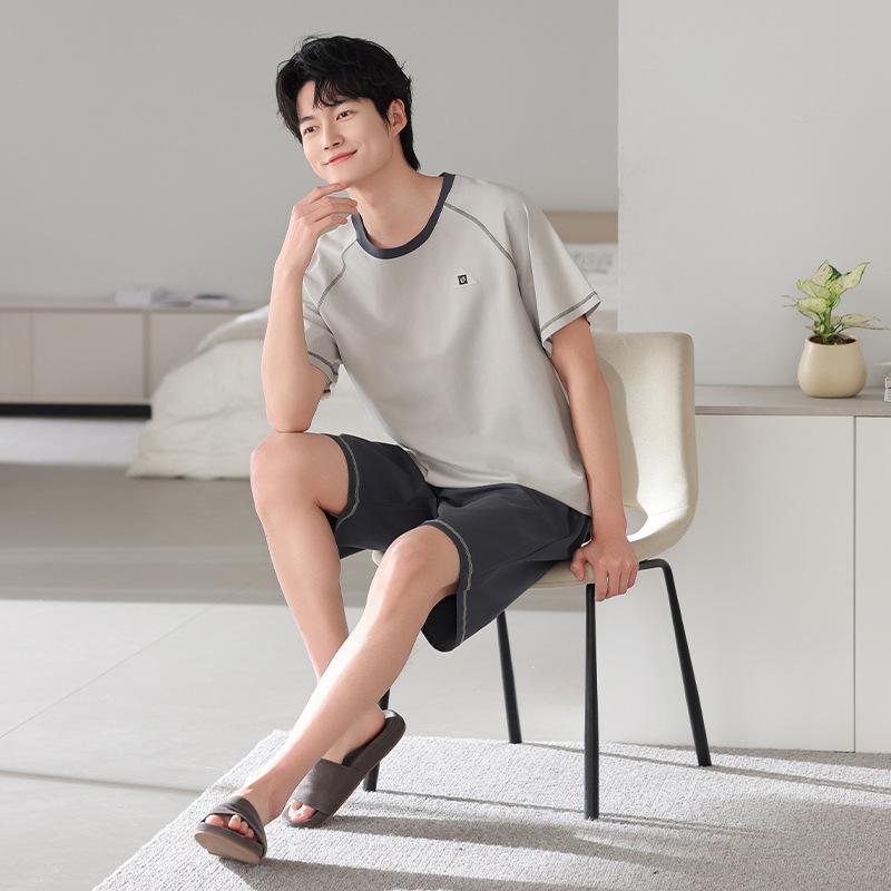 1011 New Men's Pajamas Summer Cotton Short Sleeve Shorts Large Size Thin Loose Casual Style Homewear Set