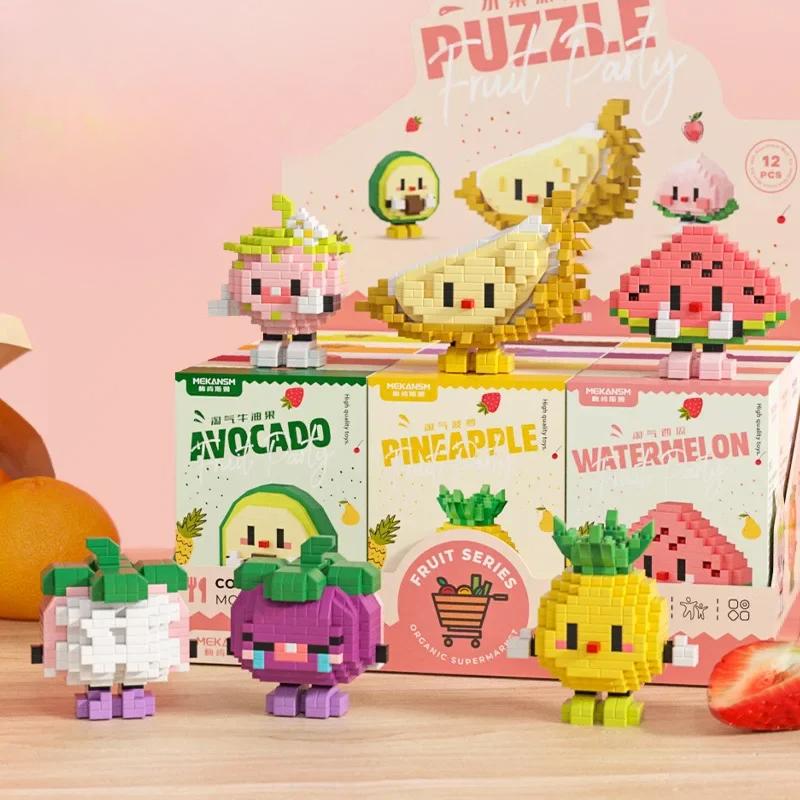 Building Blocks Cute Bricks Block Fruit Figurine Mini Particle Trendy Play Fruit Happy Food Set Creative Desktop Decor