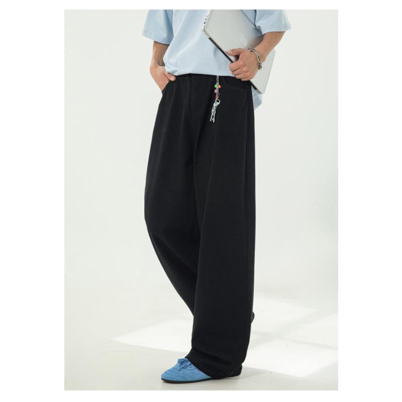 Men Loose Straight Cleanfit Denim Jeans Retro Casual Embroidered Long Pants