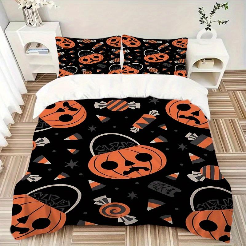 3Pcs Pumpkin, Halloween Printed Bedding Set, Breathable And Soft, Machine Washable, Christmas Gift, Suitable for Bedroom Decoration, 15144