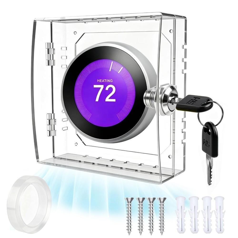 With Lock Thermostat Lock Box Transparent Lockable Thermostat Guard On Wall