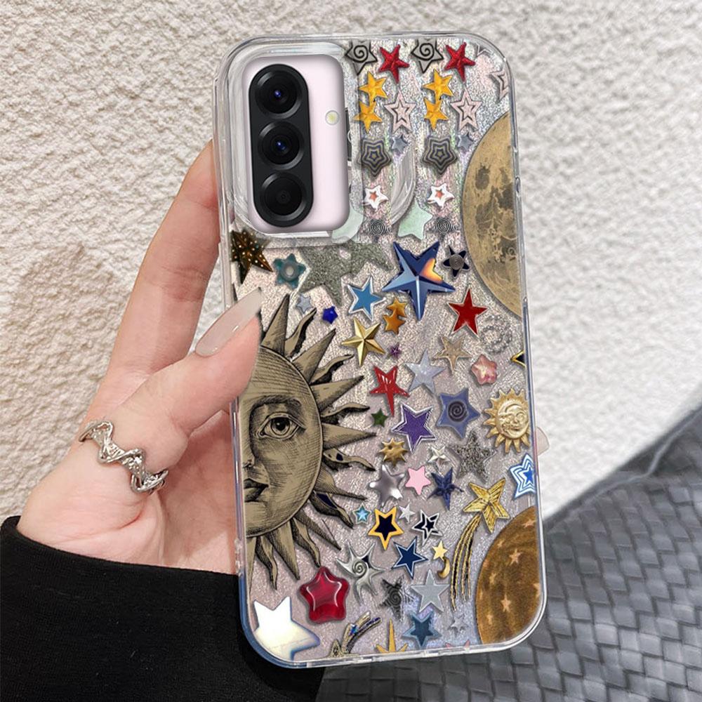 Retro Style Face Sun Stars Phone Case for Samsung Galaxy A55 A56 A36 A26 A16 A53 A06 A14 A24 A34 A54 A15 A25 A35 Silicone Cover