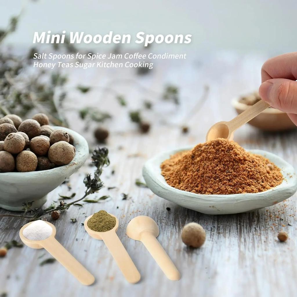 10/30/50Pcs Wooden Spoons Mini Tasting Spoons Condiments Salt Spoons for Kitchen Cooking Seasoning Oil Coffee Tea Sugar