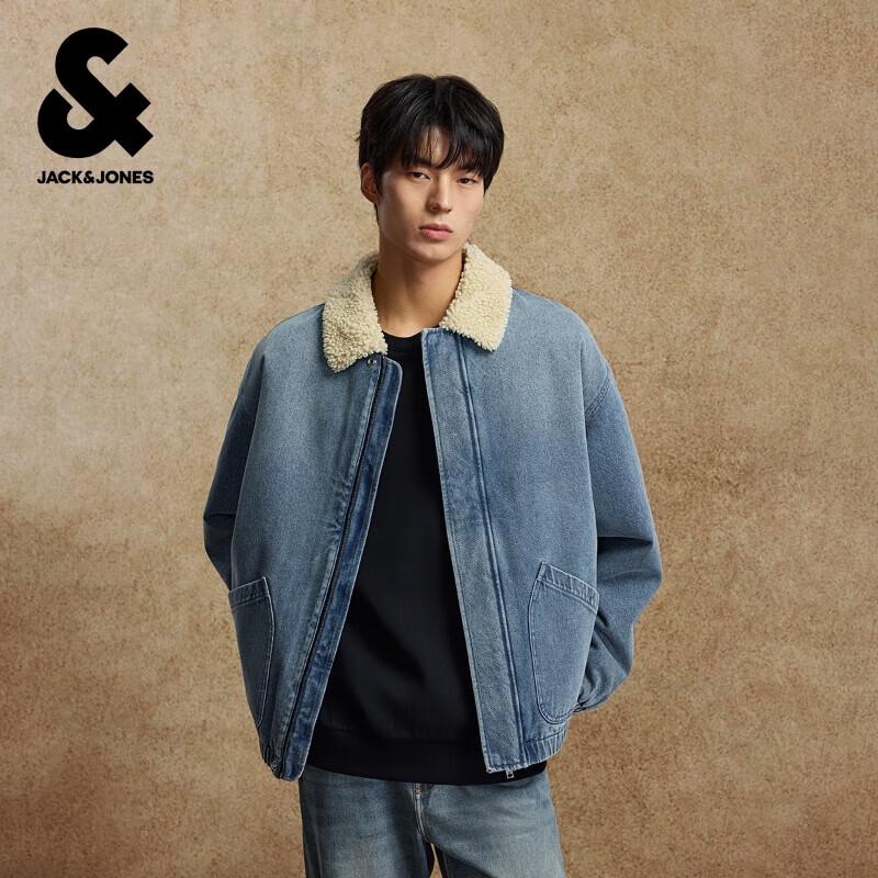 

JACK&JONES Men s American Style Faux Fur Collar Denim Jacket 2XL